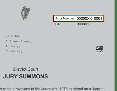 Your Juror Number can be found on the top right corner of your Jury Summons letter.